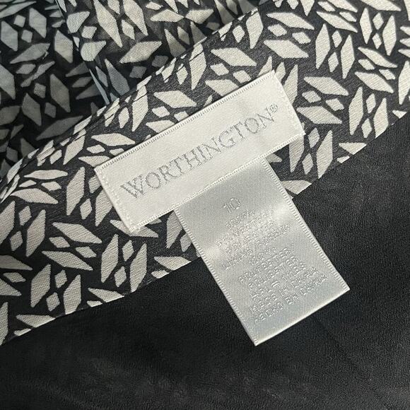Worthington Skirt size 10 Black Ivory Sheer Knee A Line Pleated Career Church - Picture 7 of 7